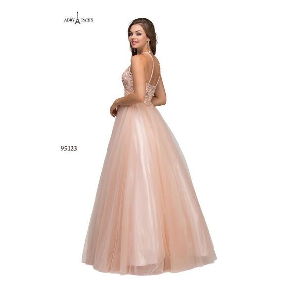 Prom Halter Blush Size 14 Ball Gown by Lucci Lu 95123 NEW - Picture 2 of 10